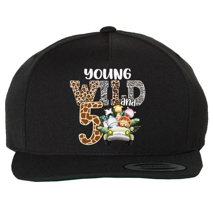 Funny Young Wild And Five 5th Birthday Safari Animal Themed Wool Snapback Cap