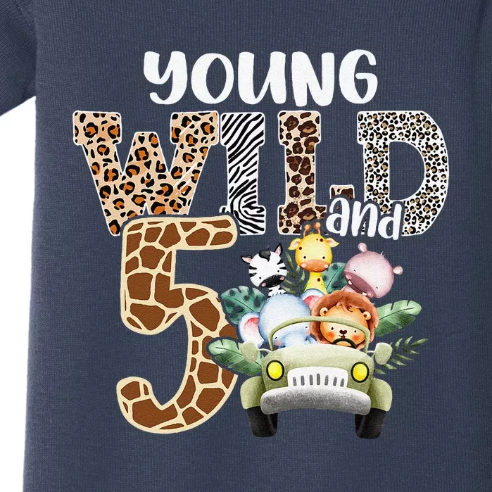 Funny Young Wild And Five 5th Birthday Safari Animal Themed Baby Bodysuit