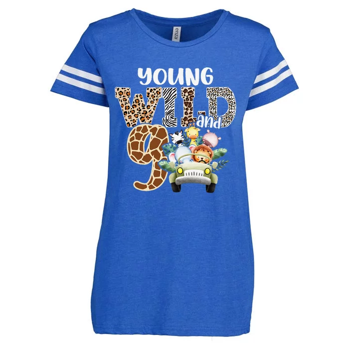 Funny Young Wild And Nine 9th Birthday Safari Animal Themed Enza Ladies Jersey Football T-Shirt