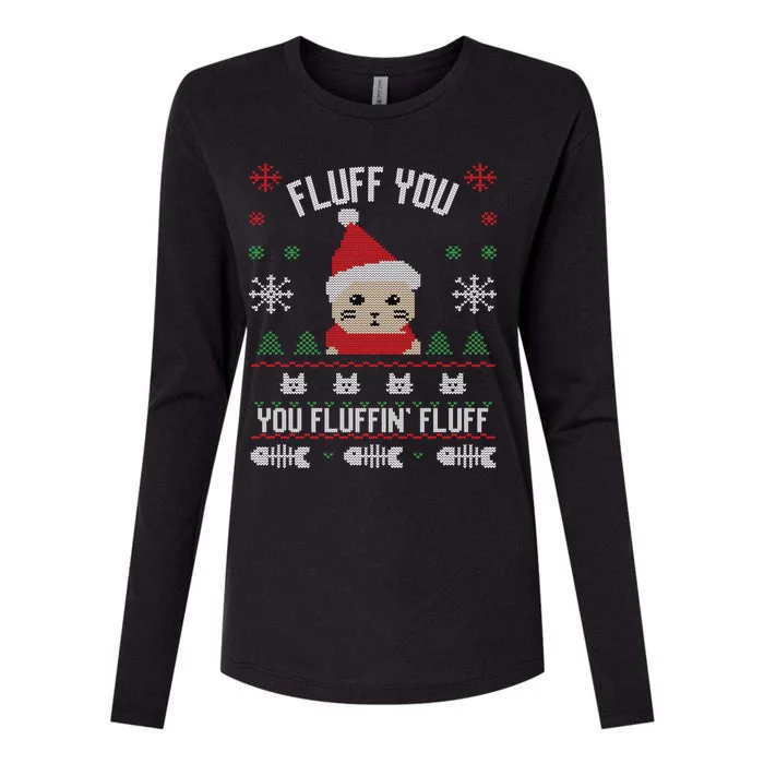 Fluff You You Fluffin' Fluff Funny Holiday Sweater Graphic Gift Womens Cotton Relaxed Long Sleeve T-Shirt