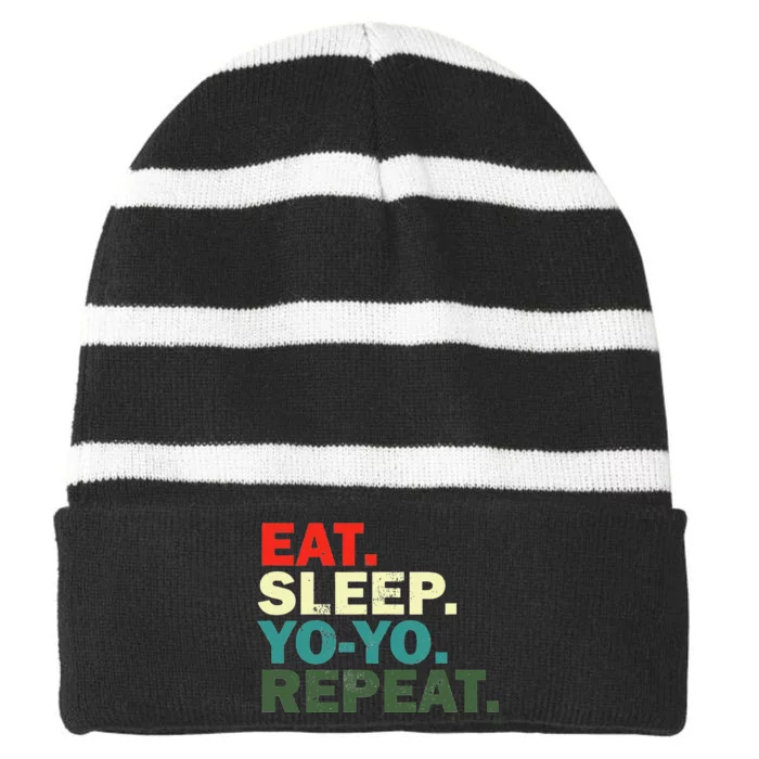 Funny Yo Yo Lover Eat Sleep Yo Yo Repeat Striped Beanie with Solid Band