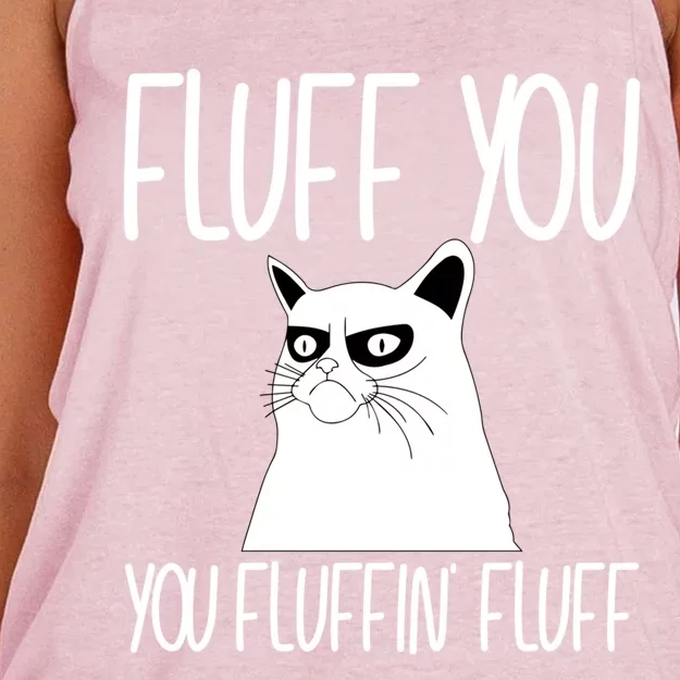 Fluff You You Fluffin' Fluff Cat Sitter Cool Gift Women's Knotted Racerback Tank