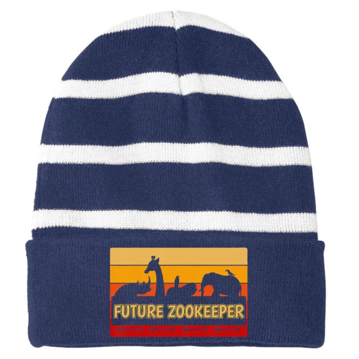 Funny Zoo Animals Wildlife Birthday Party I Future Zookeeper Striped Beanie with Solid Band