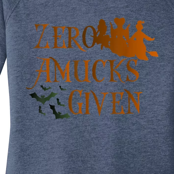 Funny Zero Amucks Given Cute Amuck With Bat Halloween Witch Women's Perfect Tri Tunic Long Sleeve Shirt