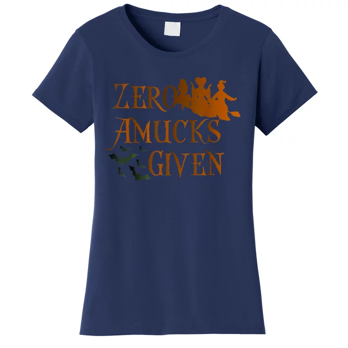 Funny Zero Amucks Given Cute Amuck With Bat Halloween Witch Women's T-Shirt