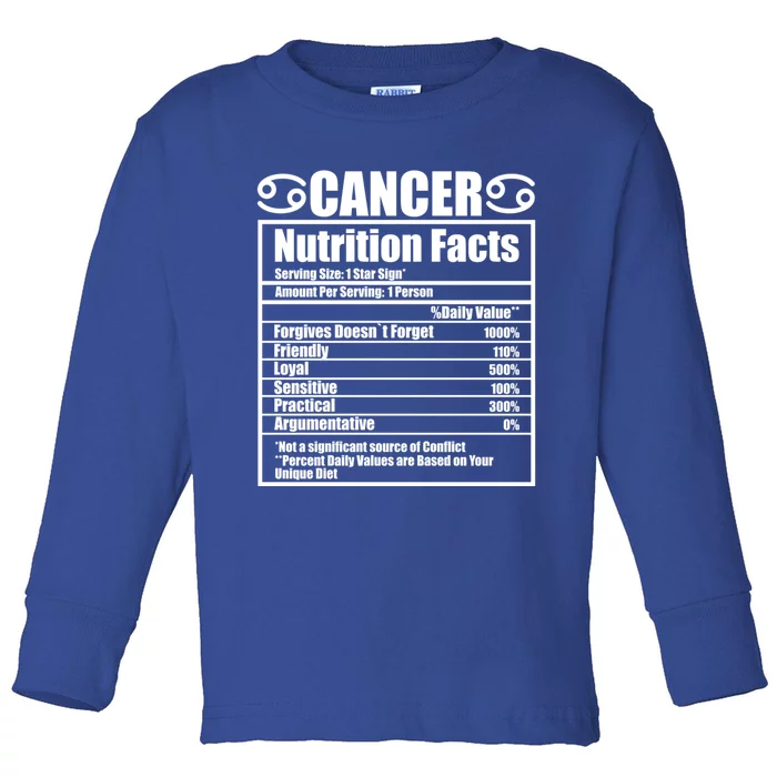 Funny Zodiac Cancer Nutrition Facts Gift Toddler Long Sleeve Shirt