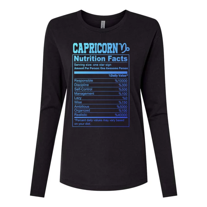 Funny Zodiac Capricorn Nutrition Facts Capricorn Birthday Gift Womens Cotton Relaxed Long Sleeve T-Shirt