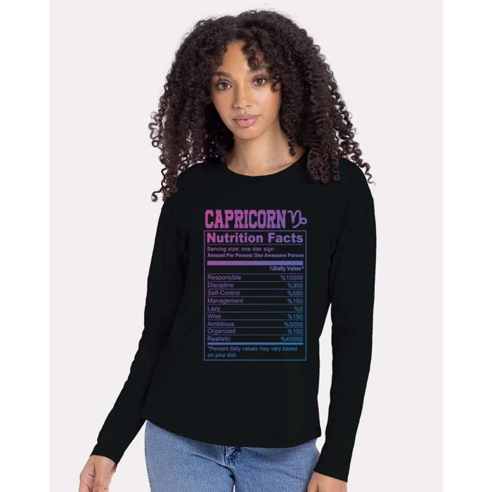 Funny Zodiac Capricorn Nutrition Facts Capricorn Birthday Gift Womens Cotton Relaxed Long Sleeve T-Shirt