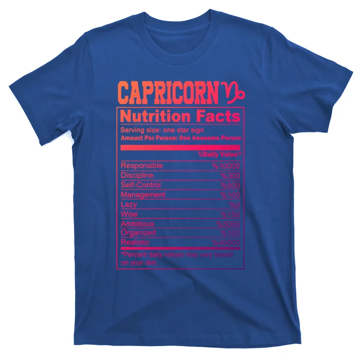 Funny Zodiac Capricorn Nutrition Facts Capricorn Birthday Gift T-Shirt