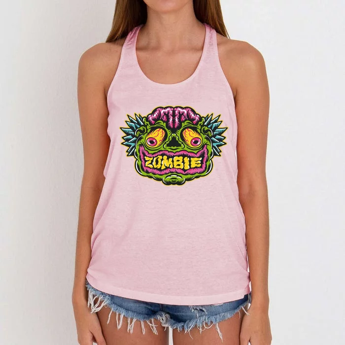 Funny Zombie Face Halloween Women's Knotted Racerback Tank