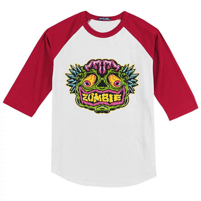 Funny Zombie Face Halloween Kids Colorblock Raglan Jersey