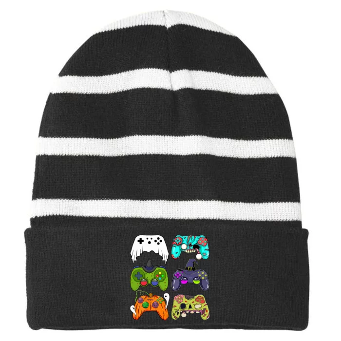 Funny Zombie Gaming Controllers Halloween For Gamer Boy Gift Striped Beanie with Solid Band