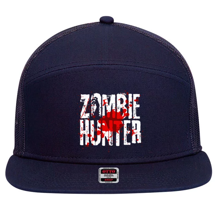 Funny Zombie Hunter Design For Halloween Hunting 7 Panel Mesh Trucker Snapback Hat