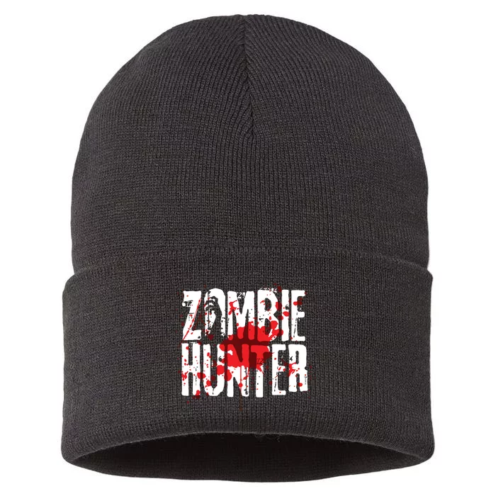 Funny Zombie Hunter Design For Boy Girl Halloween Hunting Sustainable Knit Beanie