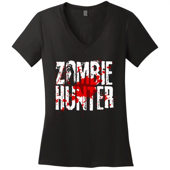 Funny Zombie Hunter Design For Halloween Hunting Women's V-Neck T-Shirt