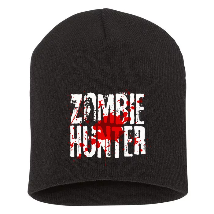 Funny Zombie Hunter Design For Halloween Hunting Short Acrylic Beanie