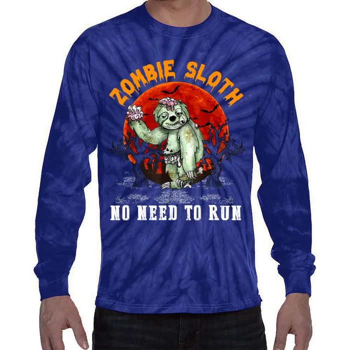 Funny Zombie Sloth No Need To Run Vintage Scary Halloween Tie-Dye Long Sleeve Shirt