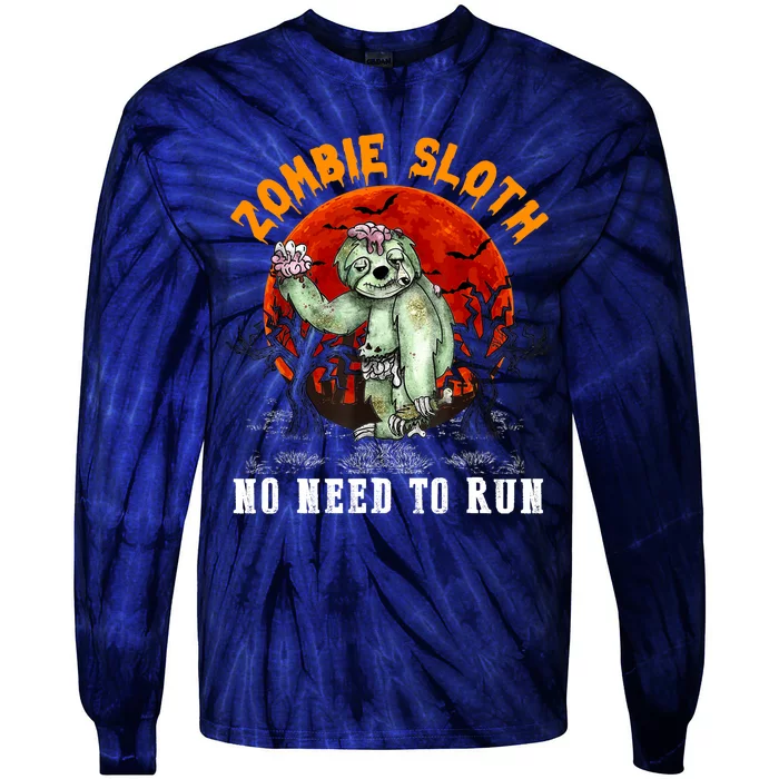 Funny Zombie Sloth No Need To Run Vintage Scary Halloween Tie-Dye Long Sleeve Shirt