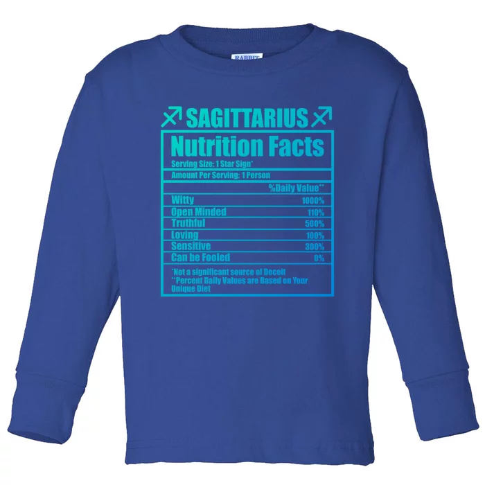 Funny Zodiac Sagittarius Nutrition Facts Funny Gift Toddler Long Sleeve Shirt