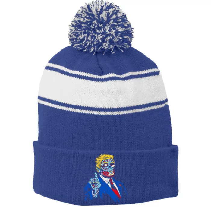 Funny Zombie Trump Cool Gift Make Halloween Great Again Gift Stripe Pom Pom Beanie