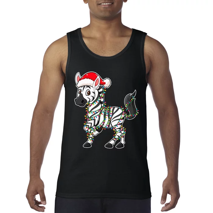 Festive Zebra with Christmas Lights Hat Zebra Enthusiast Tank Top