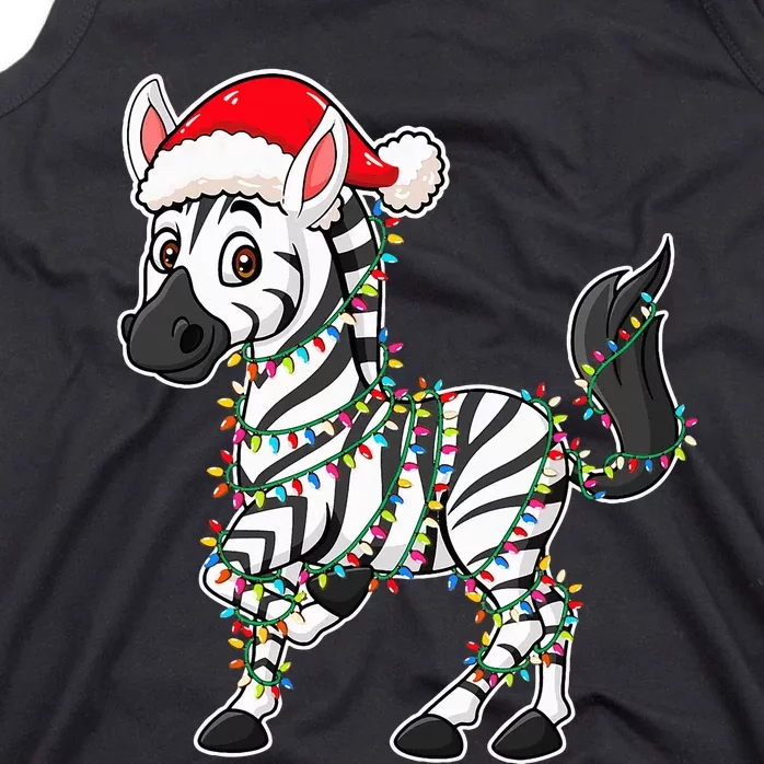 Festive Zebra with Christmas Lights Hat Zebra Enthusiast Tank Top