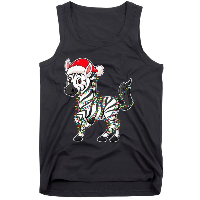 Festive Zebra with Christmas Lights Hat Zebra Enthusiast Tank Top