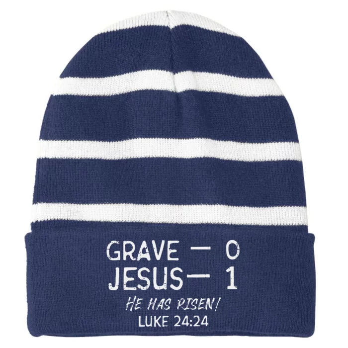 Grave 0 Jesus 1 He Has Risen Jesus Religious Easter Christ Striped Beanie with Solid Band