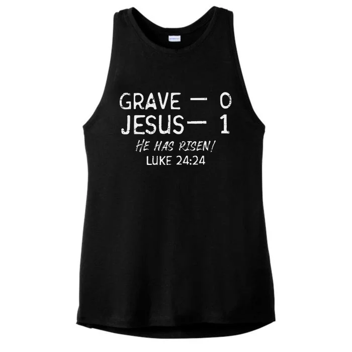 Grave 0 Jesus 1 He Has Risen Jesus Religious Easter Christ Ladies Tri-Blend Wicking Tank