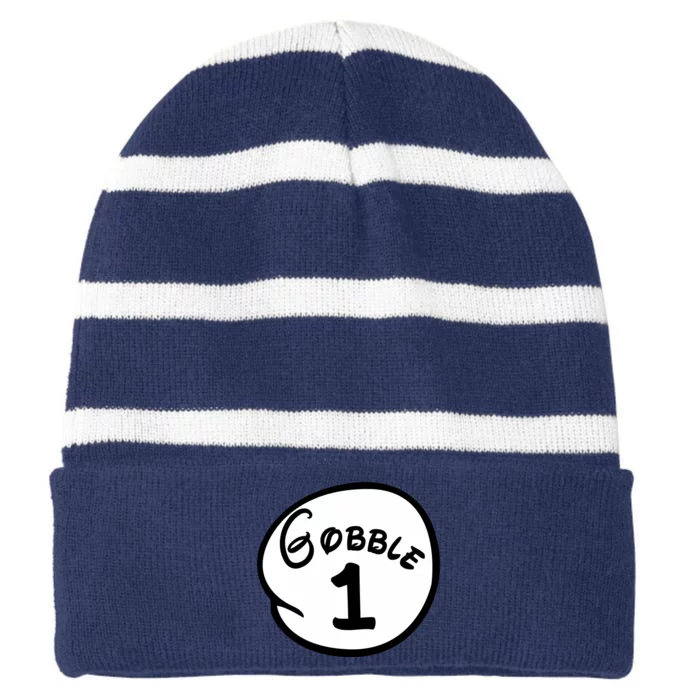 Gobble 1 2 3 Funny Thanksgiving Matching Striped Beanie with Solid Band