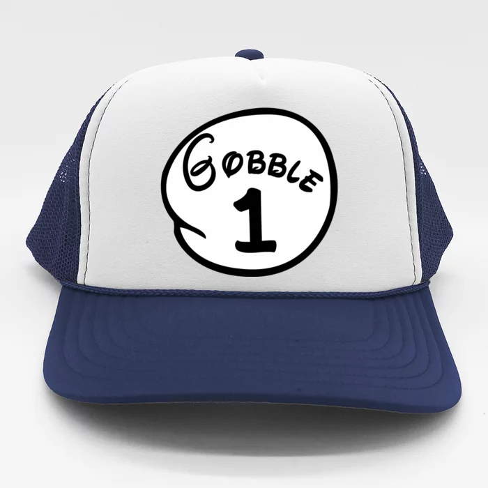 Gobble 1 2 3 Funny Thanksgiving Matching Trucker Hat