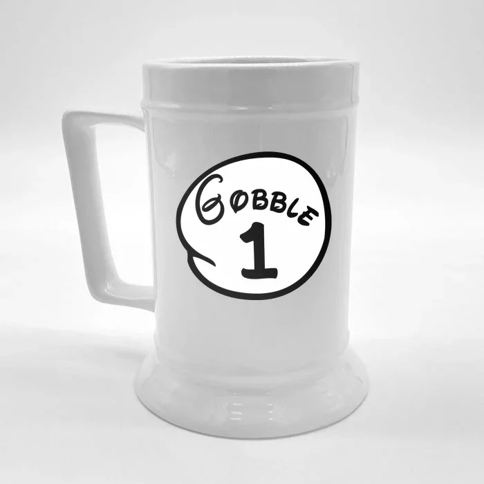 Gobble 1 2 3 Funny Thanksgiving Matching Front & Back Beer Stein