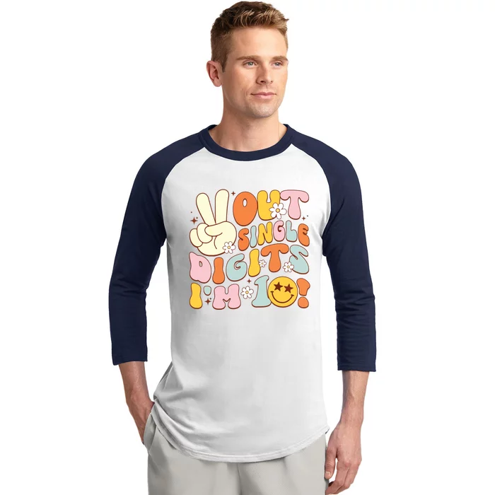 Groovy 10th Birthday Girl Peace Out Single Digits IM 10 Baseball Sleeve Shirt