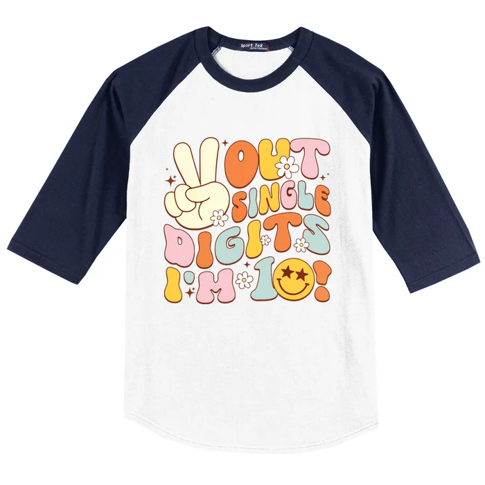 Groovy 10th Birthday Girl Peace Out Single Digits IM 10 Baseball Sleeve Shirt