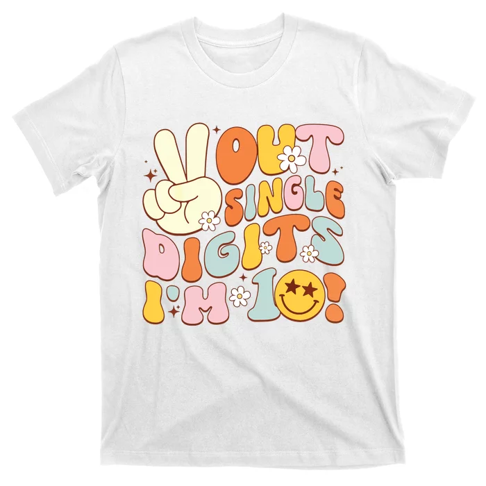 Groovy 10th Birthday Girl Peace Out Single Digits IM 10 T-Shirt