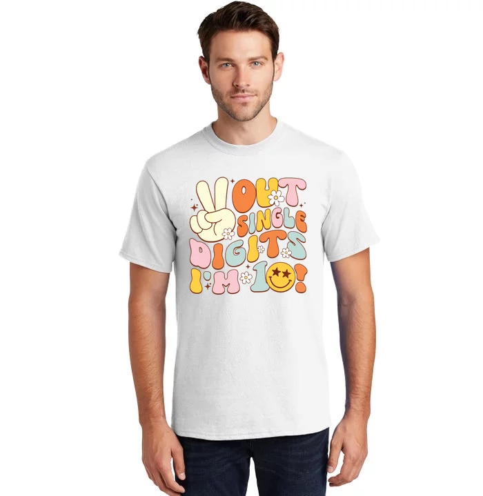 Groovy 10th Birthday Girl Peace Out Single Digits IM 10 Tall T-Shirt