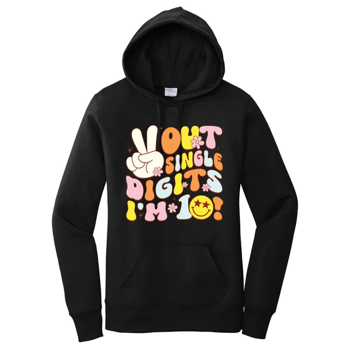 Groovy 10th Birthday Girl Peace Out Single Digits Im 10 Women's Pullover Hoodie