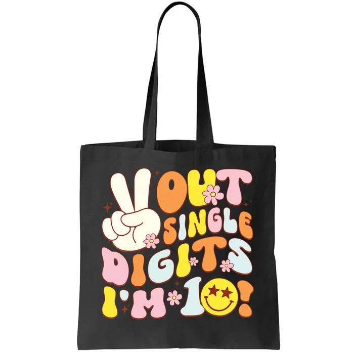 Groovy 10th Birthday Girl Peace Out Single Digits Im 10 Tote Bag