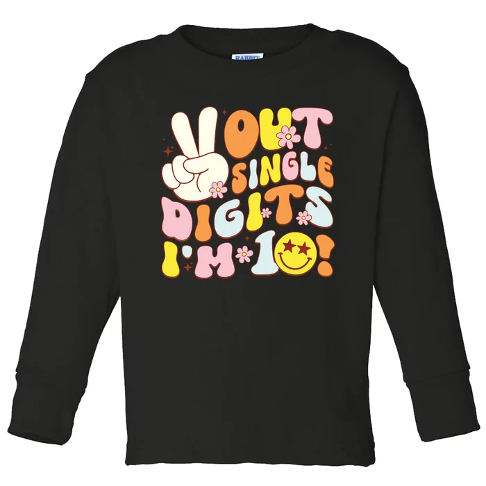 Groovy 10th Birthday Girl Peace Out Single Digits Im 10 Toddler Long Sleeve Shirt