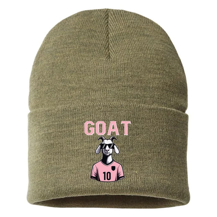 Goat 10 Cute Funny Soccer Sustainable Knit Beanie