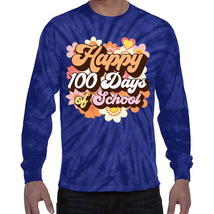 Groovy 100 Days Of School Teacher Retro Happy 100th Day Tie-Dye Long Sleeve Shirt