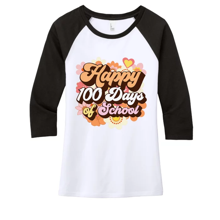 Groovy 100 Days Of School Teacher Retro Happy 100th Day Women's Tri-Blend 3/4-Sleeve Raglan Shirt