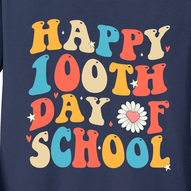 Groovy 100th Day Of School Teachers Happy 100 Days Kids Long Sleeve Shirt