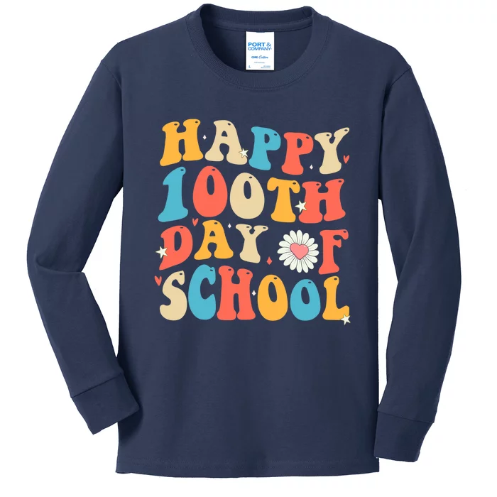 Groovy 100th Day Of School Teachers Happy 100 Days Kids Long Sleeve Shirt