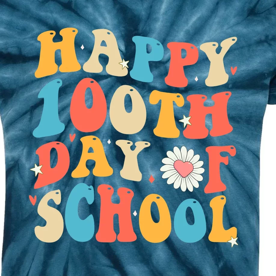 Groovy 100th Day Of School Teachers Happy 100 Days Kids Tie-Dye T-Shirt