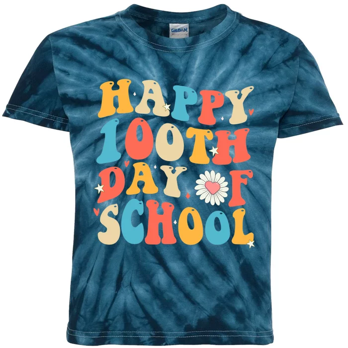 Groovy 100th Day Of School Teachers Happy 100 Days Kids Tie-Dye T-Shirt