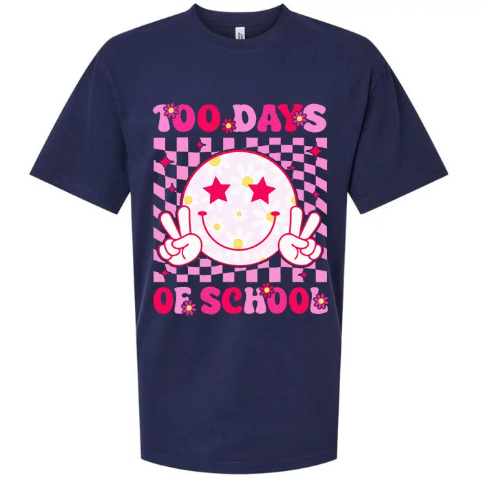 Groovy 100 Days Of School Pink Smile Face Sueded Cloud Jersey T-Shirt