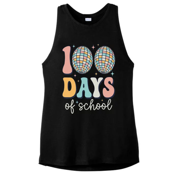 Groovy 100 Days Of School Retro Disco 100th Day Teacher Ladies Tri-Blend Wicking Tank