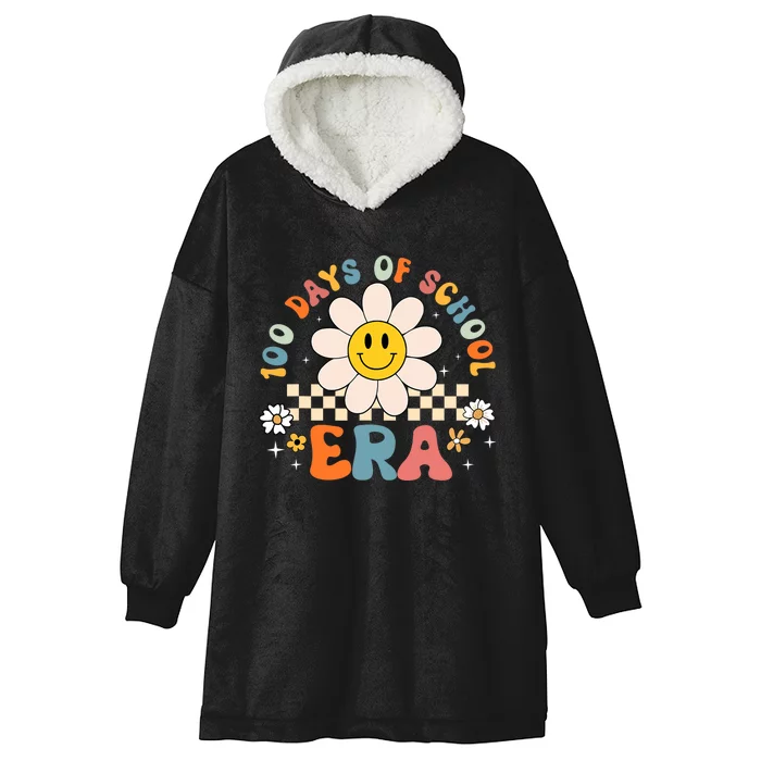 Groovy 100 Days Of School Era Flower 100th Day Teachers Hooded Wearable Blanket