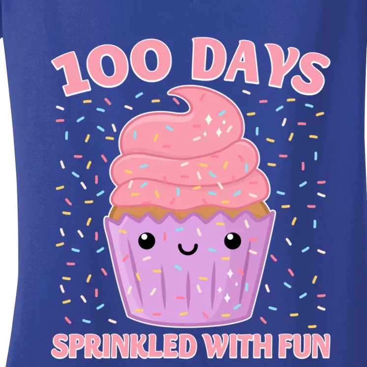 Girl 100th Day Of School 100 Days Sprinkled With Fun Cupcake Gift Women's V-Neck T-Shirt